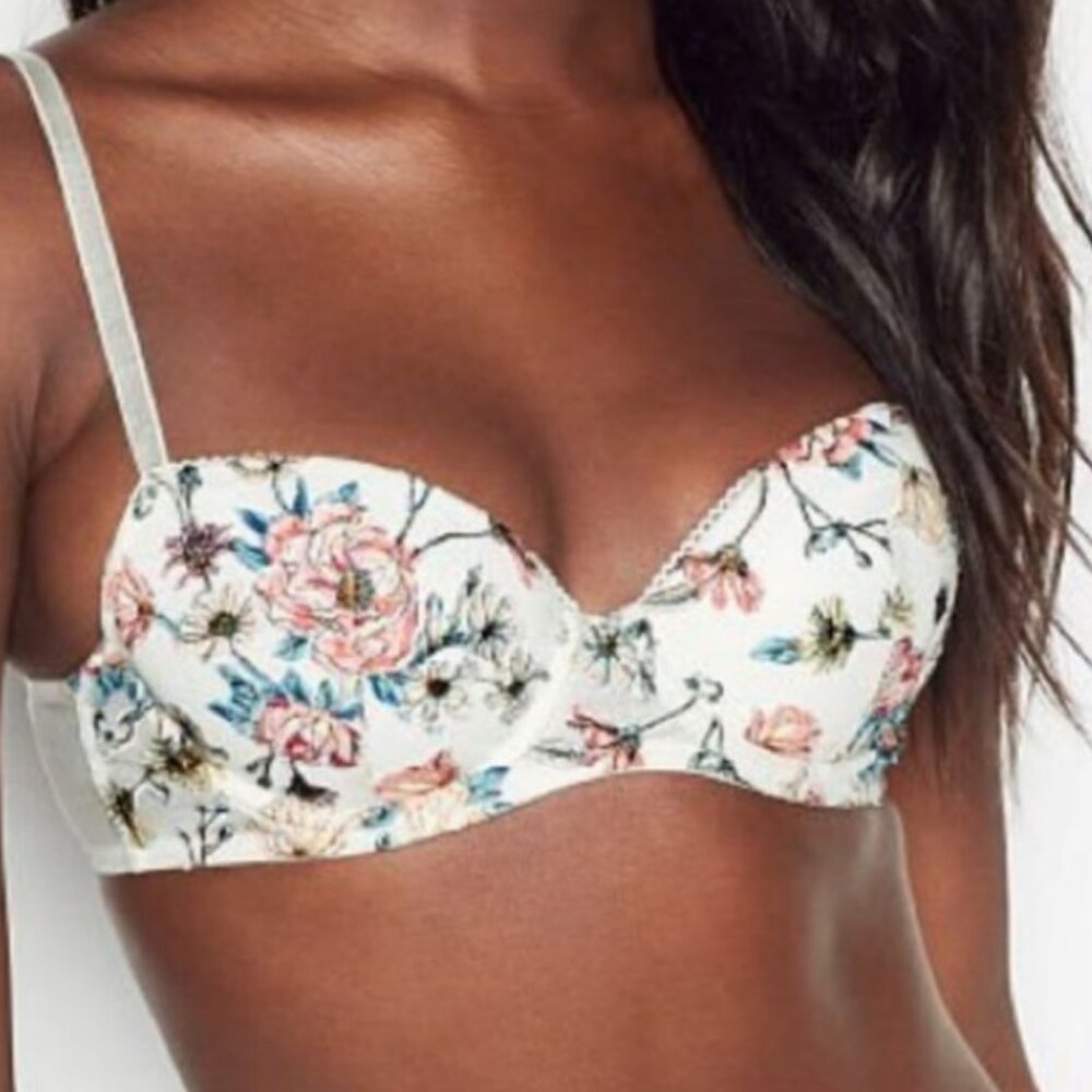 VICTORIAS SECRET DREAM ANGELS LIGHTLY LINED DEMI BRA EMBROIDERED FLORAL LACE 34D